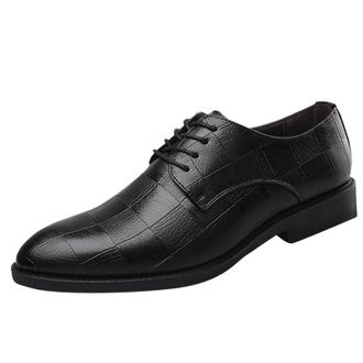 Generic Mens Dress Leather Shoes Classic Derbys Vintage Patent Lace-ups Oxfords Pointed Toe Leather Shoe Flat Non Slip Low Top Footwear for Casual Business Ev