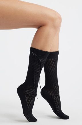 High Heel Jungle Charma Tie Pointelle Crew Socks in Black at Nordstrom