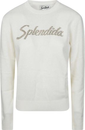 MC2 Saint Barth New Queen Sweater Splendida 10 Strass - Dames - Truien - Wit - Maat: L Wol