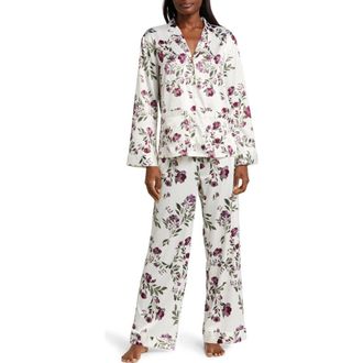 Nordstrom Dobby Satin Pajamas in Ivory Egret Rain Blooms at Nordstrom, Size Small