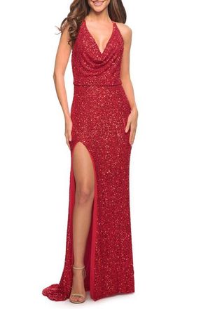 La Femme Sequin Long Dress in Chic Design with Low Back in Red at Nordstrom, Size 12