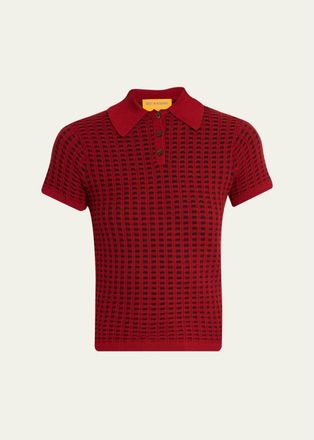 Guest In Residence Cashmere Waffle-Stitched Shrunken Polo Sweater