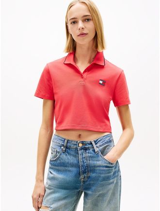 Tommy Hilfiger Womens Tommy Jeans Cropped Boxy Fit Polo - Red - XL