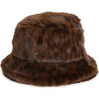 Nordstrom Rack Faux Fur Bucket Hat in Leopard at Nordstrom Rack