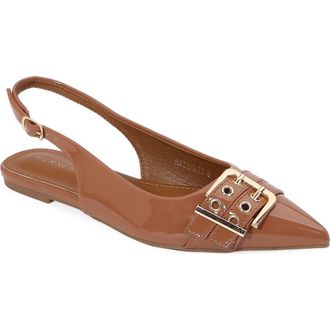 Berness Buckle Slingback Pointed Toe Flat in Mocha at Nordstrom Rack, Size 6.5