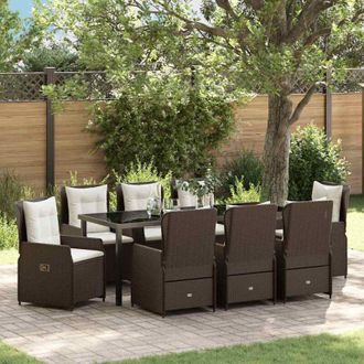 vidaXL Conjunto De Comedor De Jard&iacute;n 9 Pcs Marr&oacute;n Rat&aacute;n Sint&eacute;tico Vidaxl