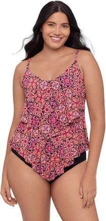 Trimshaper Ronnie 2 Tier Ruffle Tankini Swimsuit Top in Tile-Istic at Nordstrom, Size 14