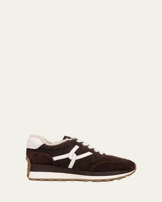 Veronica Beard Valentina Suede Shearling Retro Sneakers