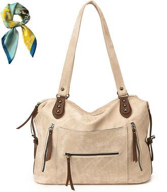 Generic Slouchy Shoulder Bag for Women Ladies,Large Capacity PU Leather Vintage Tote Bags,Underarm Hobo Handbag Purse Travel (Beige)