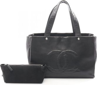 Chanel Black Grained Calfskin Handbag Pouch Tote Bag (Pre-Owned)