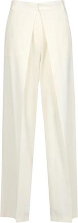 Erika Cavallini Semi Couture Cr&egrave;me Wol Straight Leg Broek - Dames - Wijde Broeken - Beige - S - Wol - Broeken