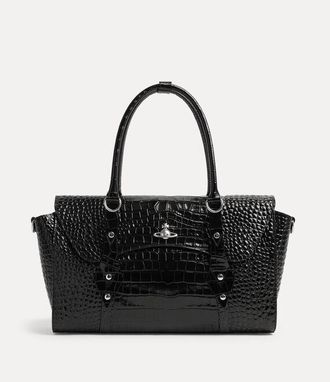 Vivienne Westwood Bettina Medium Handbag Emboss Croc Leather Black