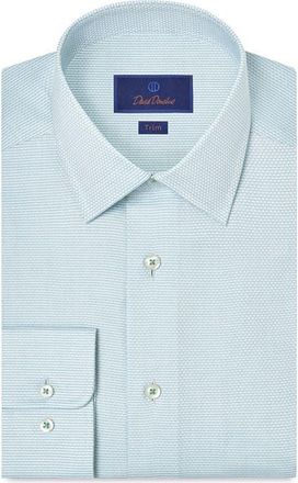 David Donahue Trim Fit Micro Print Cotton Dobby Dress Shirt in Seafoam at Nordstrom, Size 16.5 - 34