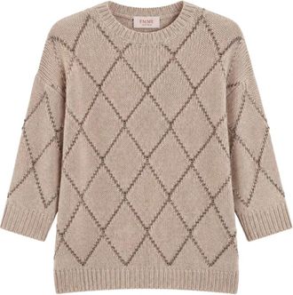 Marella Emmumile Truien - Dames - Ronde hals truien - Beige - M - Wol - Truien & Vesten