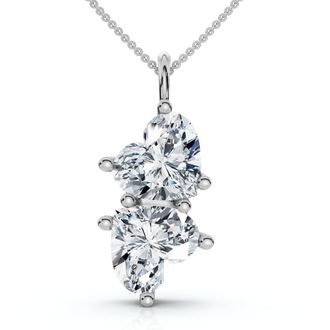 Pompeii3 4Ct Certified Toi Et Moi Heart Shape Pendant 14k Gold Necklace Lab Grown