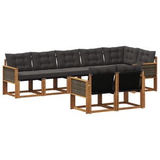 vidaXL Conjunto De Sof&aacute;s De Exterior Con Coj&iacute;n 8 Pcs Natural Y Negro Vidaxl