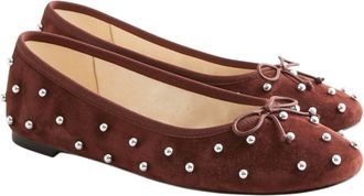 J.crew J. Crew Suede Round Toe Andi Ballet W Studs Warmed Walnut Us W9 Cm926 In Brown