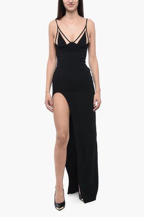 DAVID KOMA Maxi Dress Asimmetrico con Dettagli in Mesh David Koma