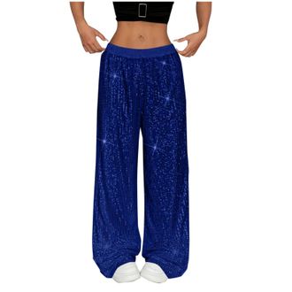 Generic Cocila Womens Sparkly Sequin Pants Y2K Glitter High Waisted Wide Leg Long Pants Bling Party Clubwear 70s Disco Flare Trousers Party, Hip hop Casual Lo