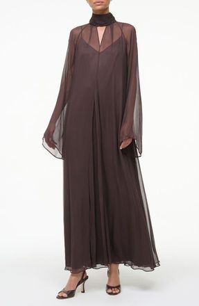 Staud Esther Long Sleeve Chiffon Maxi Dress in Earth at Nordstrom, Size X-Small
