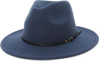 Eozy Mens Classic Wide Brim Fedora Hat Felt Panama Fedora Hats Gentleman Jazz Hat for Beach Party Outdoor Navy Blue