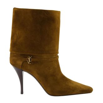 Saint Laurent Heeled Boots, female, Brown, Size: 8 1/2 US Suede Heeled Booties for Women