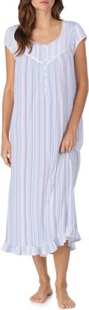 Eileen West Cap Sleeve Cotton Nightgown in Multi Stripe Blue at Nordstrom, Size X-Small