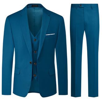 AlltheMen Mens Suits 3 Piece Regular Fit Wedding Formal Dress Suit One Button Business Suit Lake Blue 3XL