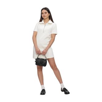 Calvin Klein SS Spacer Mixed Media Rib Mock Dress - Dames - Jurken - Wit - Maat: XS Viscose