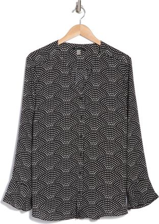 T Tahari Long Sleeve Button-Up Top in Black Ivory Scalloped Dot at Nordstrom Rack, Size X-Large