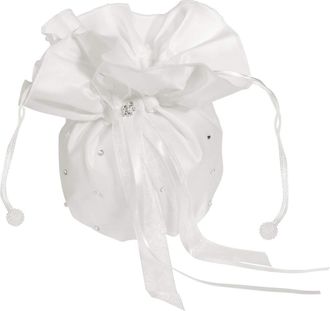 SOLUSTRE Wedding Money Bags White Satin Bridal Pearl Handbag with Heart- shaped Rhinestone and Bowknot Drawstring for Women Girl Bride Wedding Use