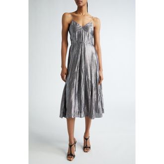 Michael Kors Crushed Metallic Midi Cocktail Dress in Gunmetal at Nordstrom, Size 6