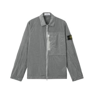 Stone Island Light Jackets, male, Gray, Size: 2XL Nylon Metal Overshirt