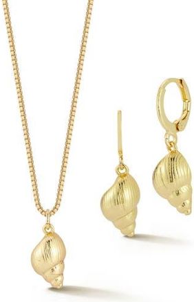 Glaze Jewelry Shell Drop Huggie Hoop Earrings & Necklace Set in Gold at Nordstrom Rack