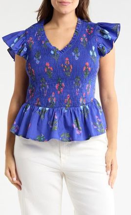 Sugarlips Clemen Floral Print Top in Navy at Nordstrom, Size 1X