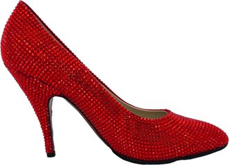 Ferragamo Ferragamo Red (1960) Crystal Embellished Pumps in Red Satin