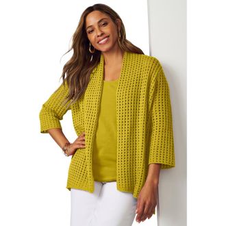 Jessica London Crochet Cardigan in Golden Citrus at Nordstrom, Size Medium