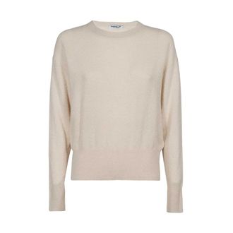 Dondup Round-neck Knitwear, female, Beige, Size: XS Ribbed Knit Long Sleeve Sweater