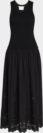 Vanessa Bruno Ennaya Sleeveless Eyelet Mixed Media Midi Dress
