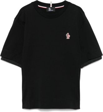 Moncler T-shirt met ronde hals en logopatch - Dames - T-shirts - Zwart - M - Katoen - Tops