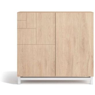 HERDASA Herdasa - Zapatero 2 Puertas Modelo 513 Acabado Roble Oscuro Patas Blancas, 90x90x27 (alto X Ancho X Fondo)