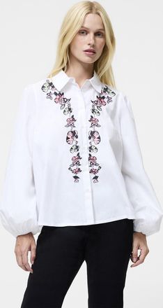 French Connection Womens Cream Cotton Embellished Long Sleeve Elastic Cuffs Button-Up Shirt - Size 14 UK