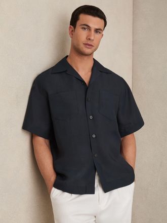 Reiss Navy Organza Twin-pocket Oversize Shirt, S
