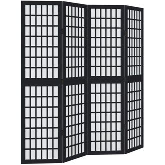 vidaXL Room Divider 4 Panels Black Solid Wood Paulownia Vidaxl