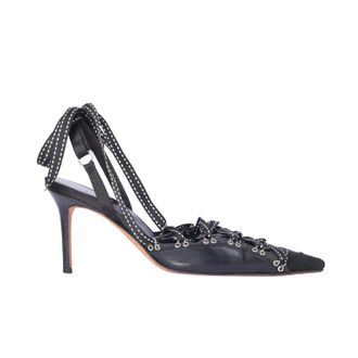John Galliano Gazette Black Leather Lace-Up Slingback Heels - 00s