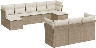 vidaXL Juego De Sof&aacute;s Jard&iacute;n Con Cojines Beige 10 Pzas Rat&aacute;n Sint&eacute;tico Vidaxl