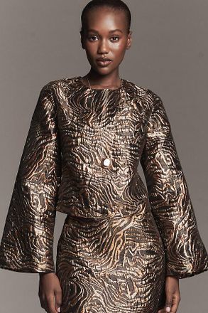 English Factory Bell-Sleeve Zebra Print Top