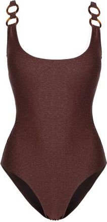 Change of Scenery Chloe Tank Ring Trim One-Piece Swimsuit in Cacao/gold Metallic at Nordstrom, Size Small