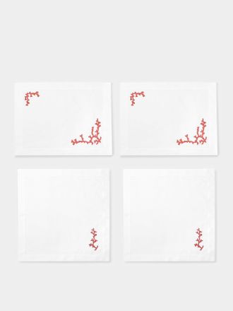 Loretta Caponi Coral Ajour Hand-Embroidered Linen Placemats and Napkins (Set of 2)