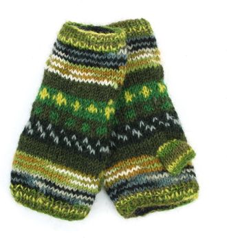 Loud Elephant Wool Hand Knitted Arm Warmers Fleece Lined - 17 Green